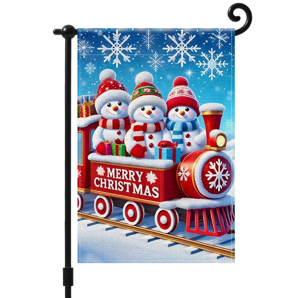 Christmas snowman trainGarden Flag 12x18 Inch Double Sided for Courtyard Outdoor Welcome Flag Decoration (Excluding flagpole)