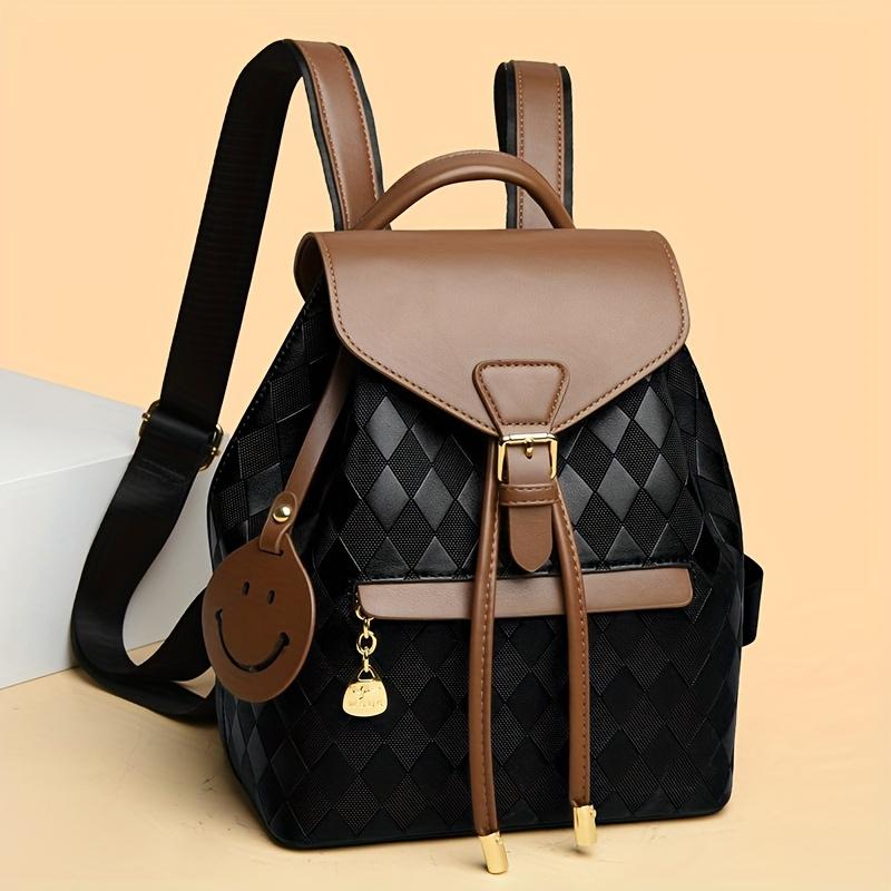 Stylish PU Backpack for Women Coffee Brown & Black Color Block Design Adjustable Shoulder Straps Perfect for Work and Everyday Use Travel Backpack