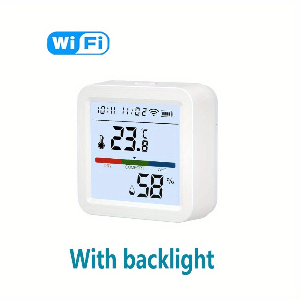 

WiFi датчик температуры и влажности Tuya, умный термометр и гигрометр с подсветкой для умной жизни, поддерживает Alexa и Google Home. белый