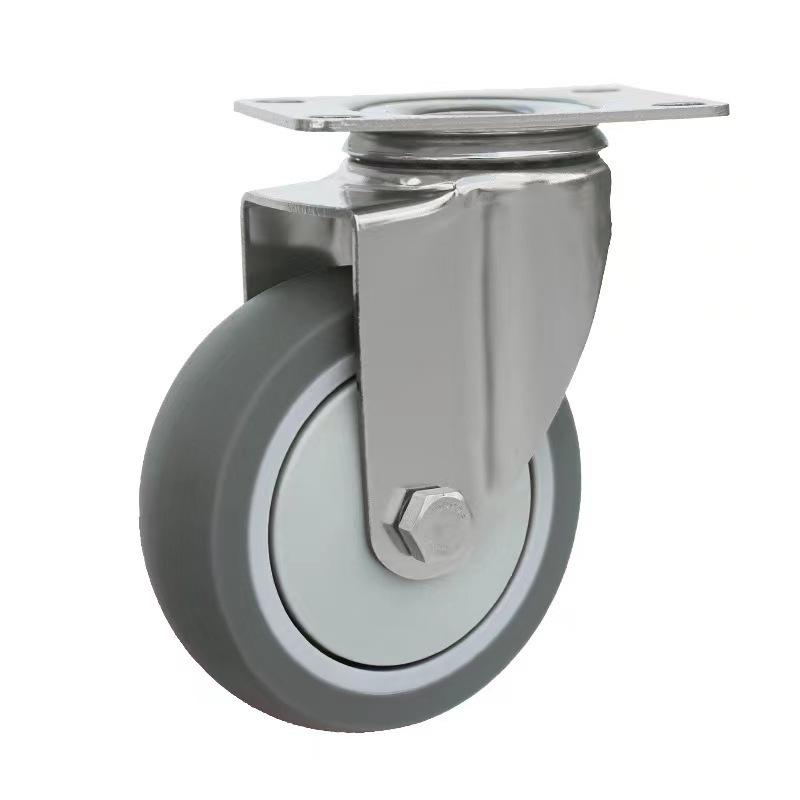 1PCS 5 Inch Heavy Duty 304 Stainless Steel Swivel Casters M12 TPR Rubber Silent Wheels for Utility Carts, Dollies & Industrial