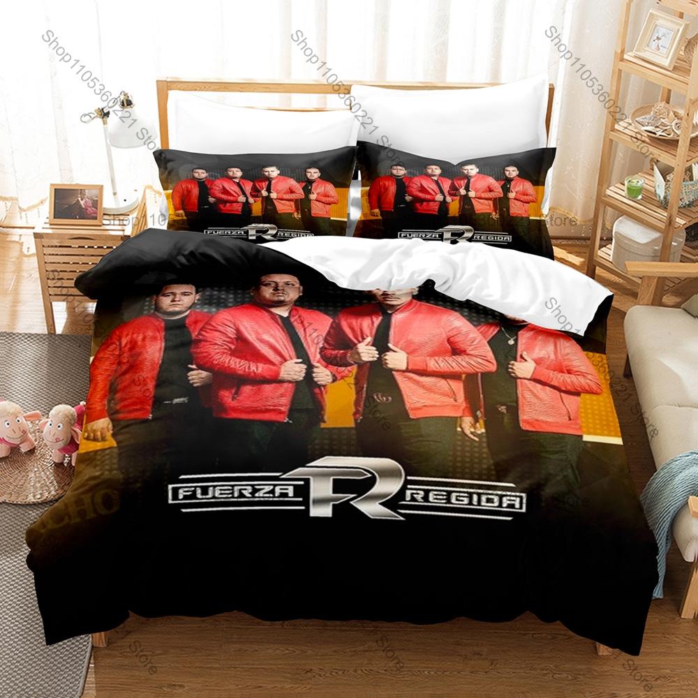 Cool Viral Regional Mexican Band Fuerza Regida Full Printed 3PCS Bedding Duvet Cover + 2 Pillowcases Teen Dorm Home Decoration