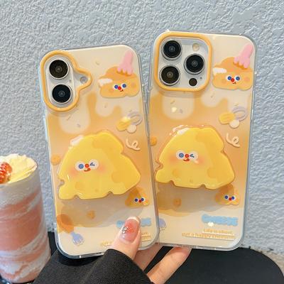 Ins Chic Etui na telefon z motywem sera dla iPhone 16 Poduszka powietrzna Stojak Przezroczyste Estetyczne Stylowe Miękkie Wytrzymałe Ładne TPU Ochronne Etui dla iPhone 13 14 15 16 Pro Max