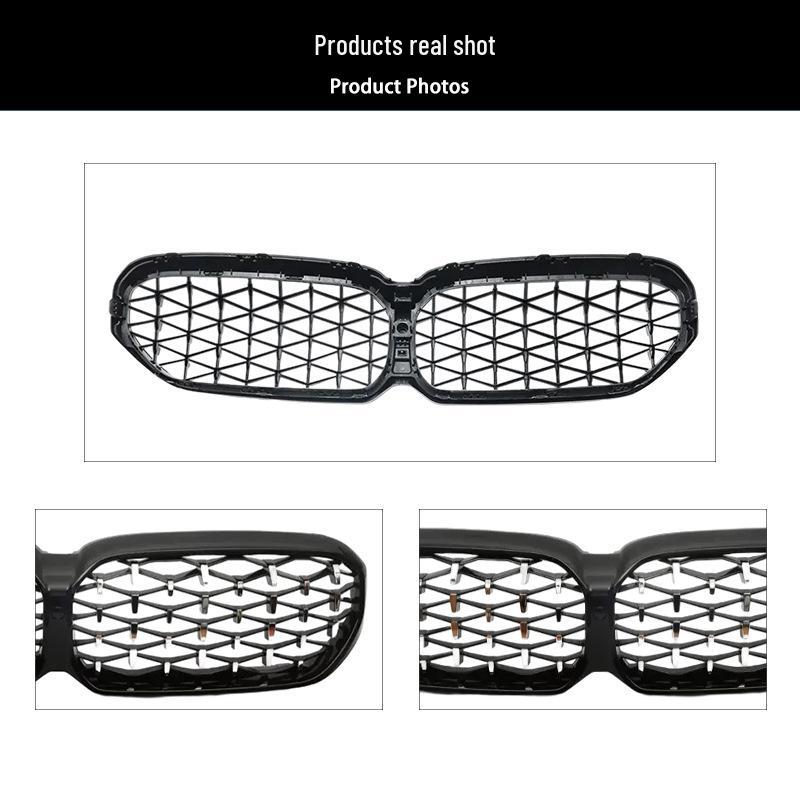 Compatible Grille for 21-23 BMW 5 Series G30/G38 - Starry Sky Black with Silver Dots, Bright Black, and Semi-Silver Mesh Design.