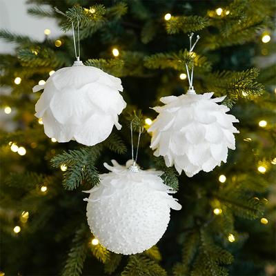 8/10cm Foam Christmas Ball Ornaments White Flower Ball Christmas Tree Hanging Pendant Wedding Party New Year Decorations