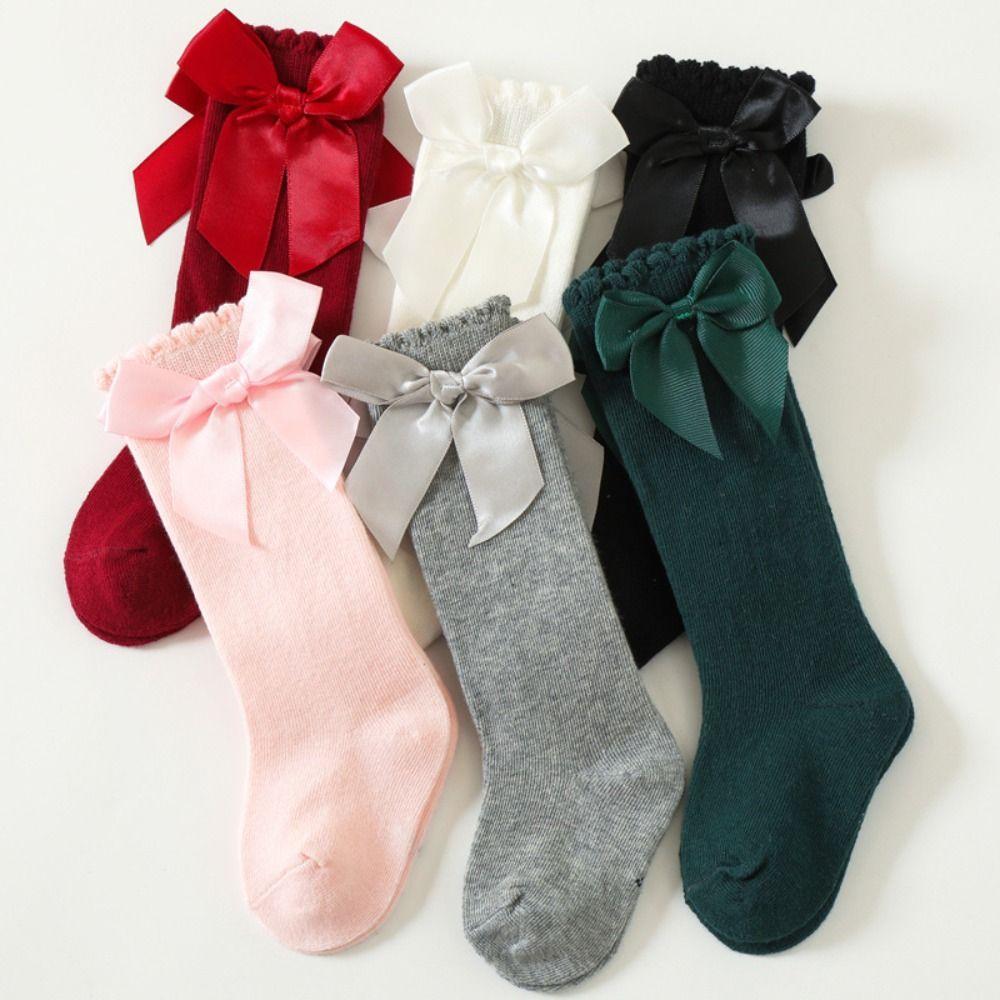 2Pairs Jacquard Princess Socks Cotton Knee Socks Comfortable Bow Socks  Girls Students Baby