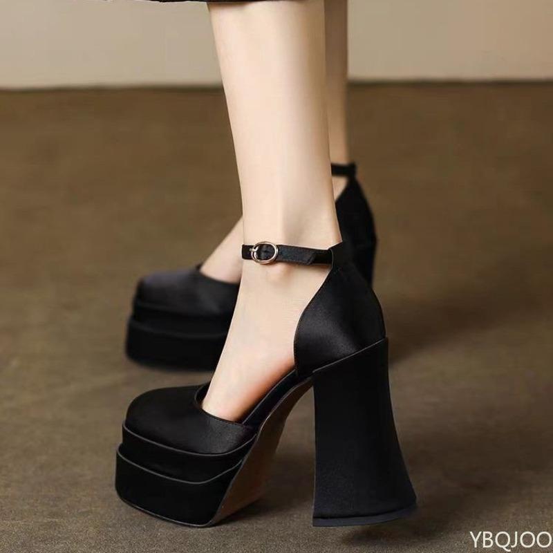 

Туфли на высоком каблуке Fang Heel Single Shoes Новые свадебные роскошные туфли на толстой подошве весна-осень женские туфли с круглым носком сексуальные трендовые туфли на платформе 39 чёрный