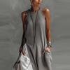 2026 Womens Sleeveless Loose Pocket Color Block Off Shoulder Casual Dress