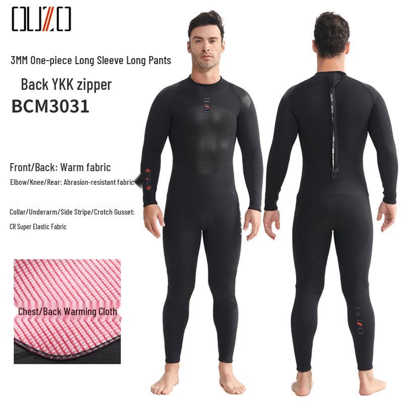 3mm OUZO Unisex Wetsuit: Warm, Quick-Drying, Super Elastic, Sun-Protected One-Piece for Winter Surfing and Diving.