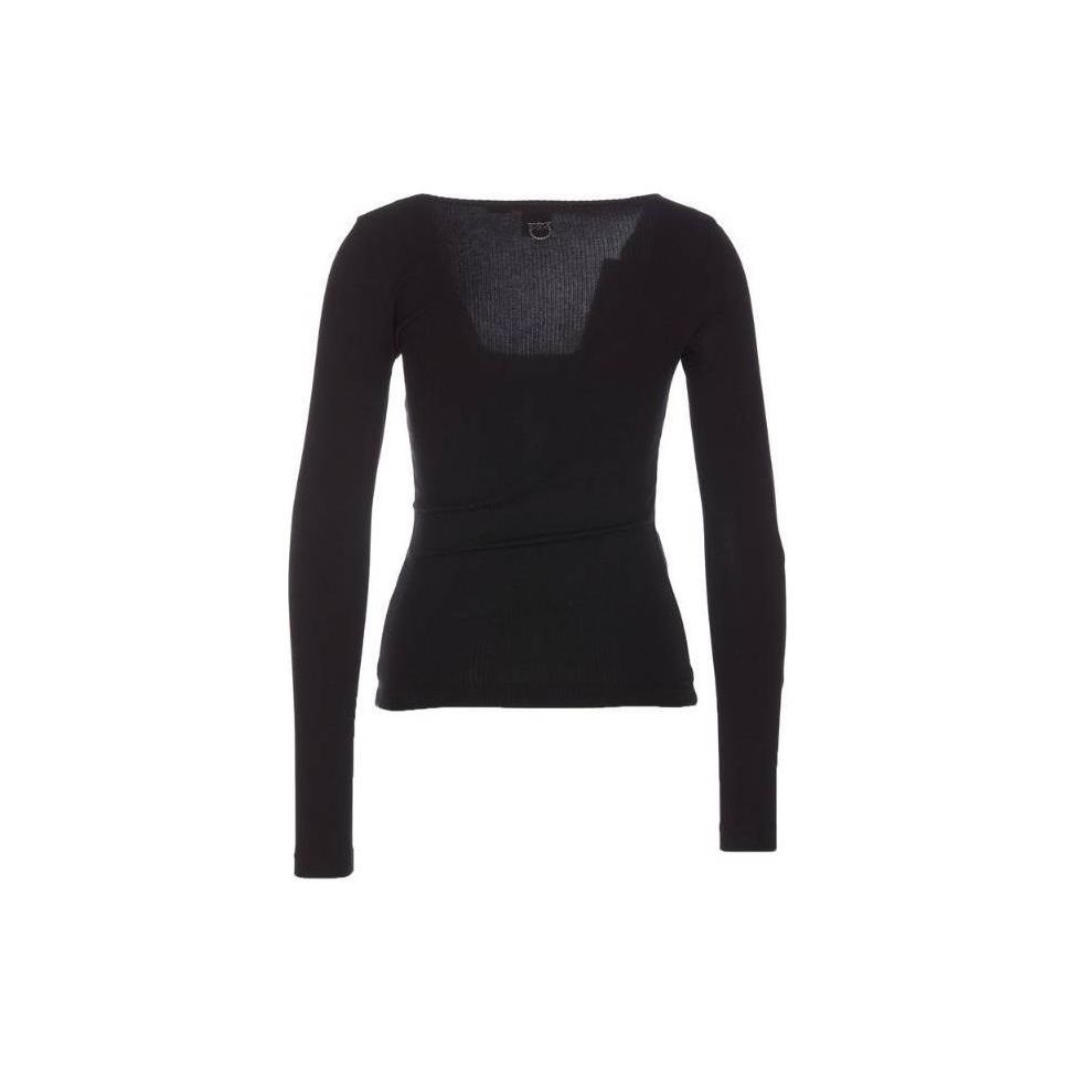 PINKO Solid Color Low Round Neck Long Sleeve T-Shirt Women tops Black 103569A1X4-Z99
