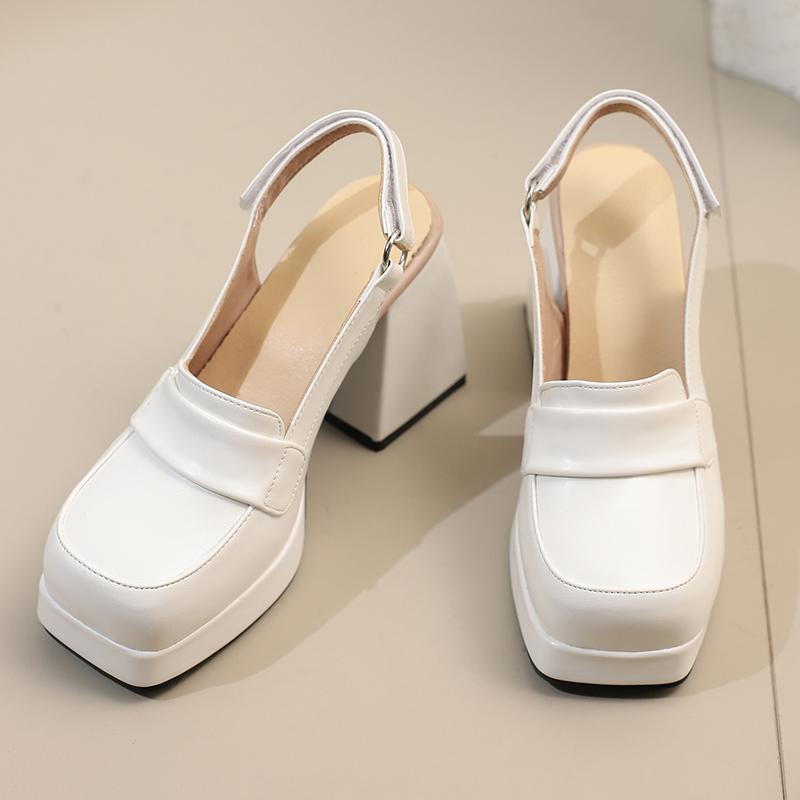 Women's high-heeled sandals spring and summer new waterproof table thick heel large size solid color bag head sandals
