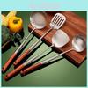 Stainless Steel Cooking Spatula Set With Wooden Handles For Home Kitchen Cooking And Stir Frying