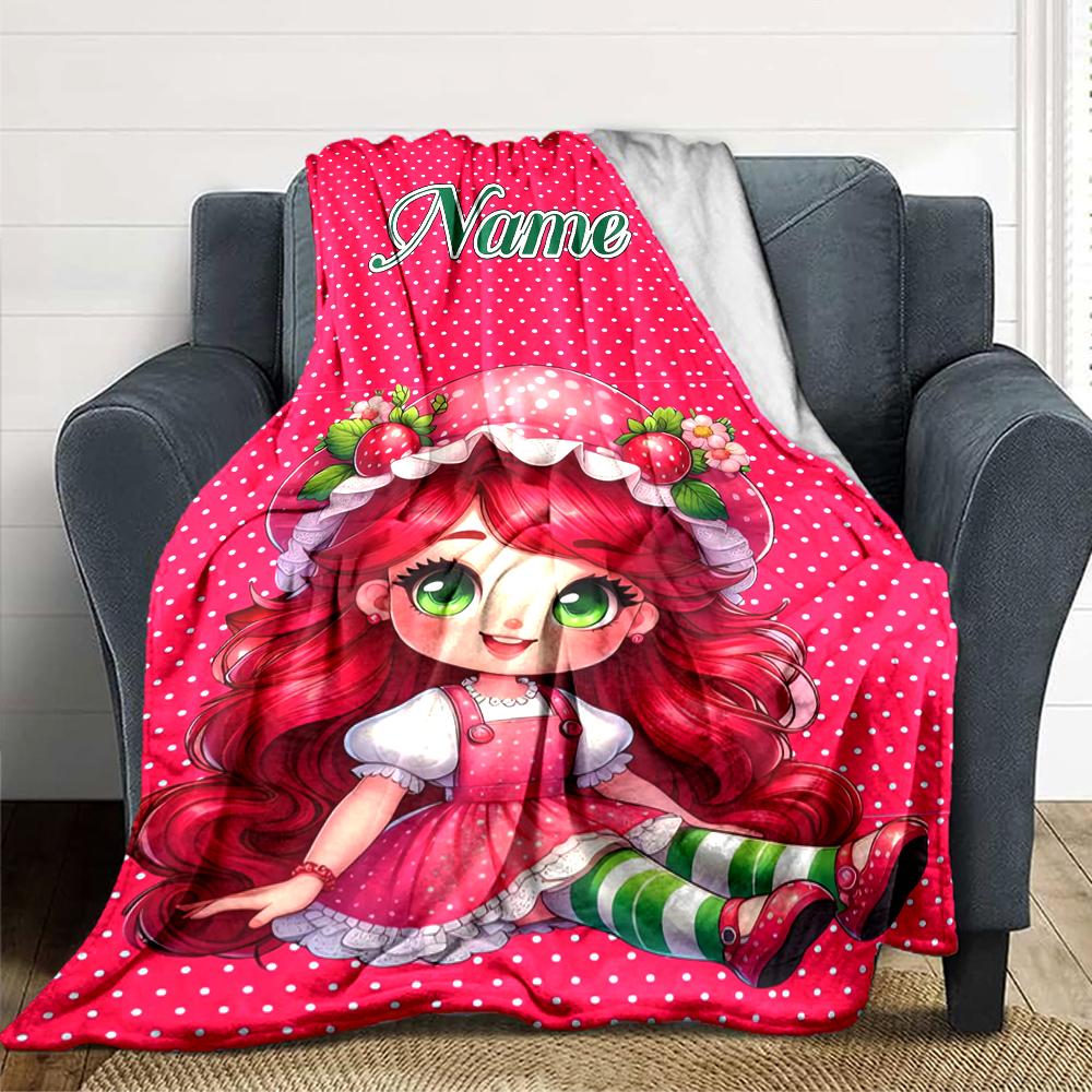 Custom Name Strawberry Princess Fantasy Party Blanket For Couch Bed Plush Cozy Fuzzy Blanket Super Soft Warm Blankets For Fall And Winter 0916256