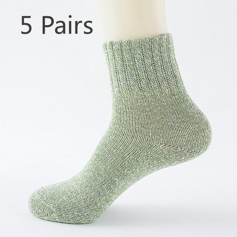 5 Pairs of Solid Color Thickened Warm Wool Socks for Autumn and Winter, Women's Ethnic Style Retro Mid-calf Socks