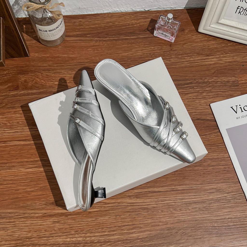 Fashion Bag Head Half Drag Muller Shoes Women Wear High Heels After Empty Single Shoes 2025 New French Celebrity Style Women's Shoes