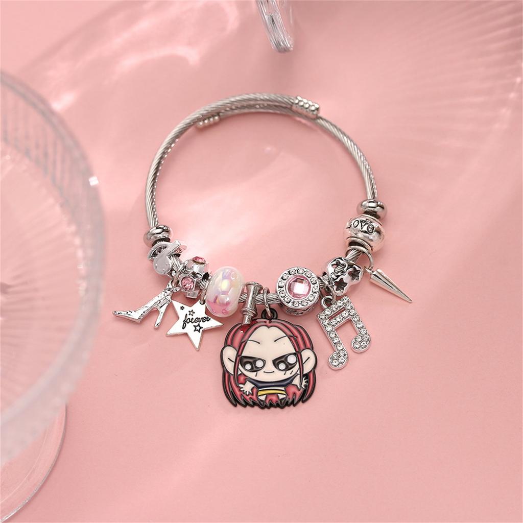 Cartoon Diamond Bracelet, Anime-themed Pendant Open Stainless Steel Bracelet