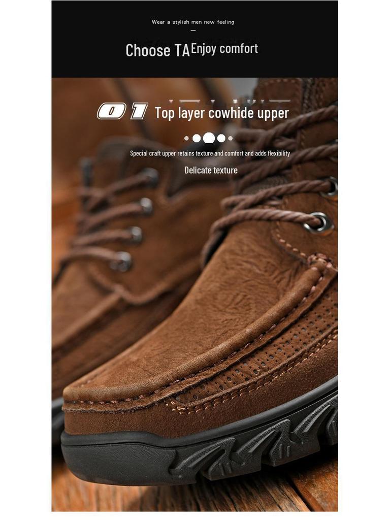 2025 Autumn Large Size Men's Genuine Leather Outdoor Work Shoes with Thick Sole