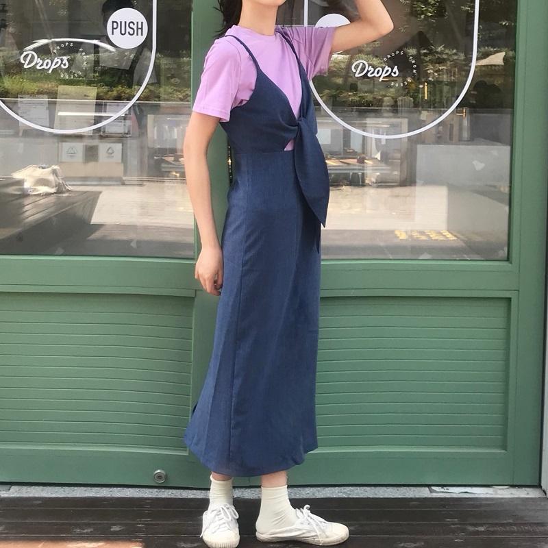 Sommer Kroean Neue frauen Hosenträger A-Linie Casual Elegante Midi Za Kleid Frau Baumwolle Kleidung