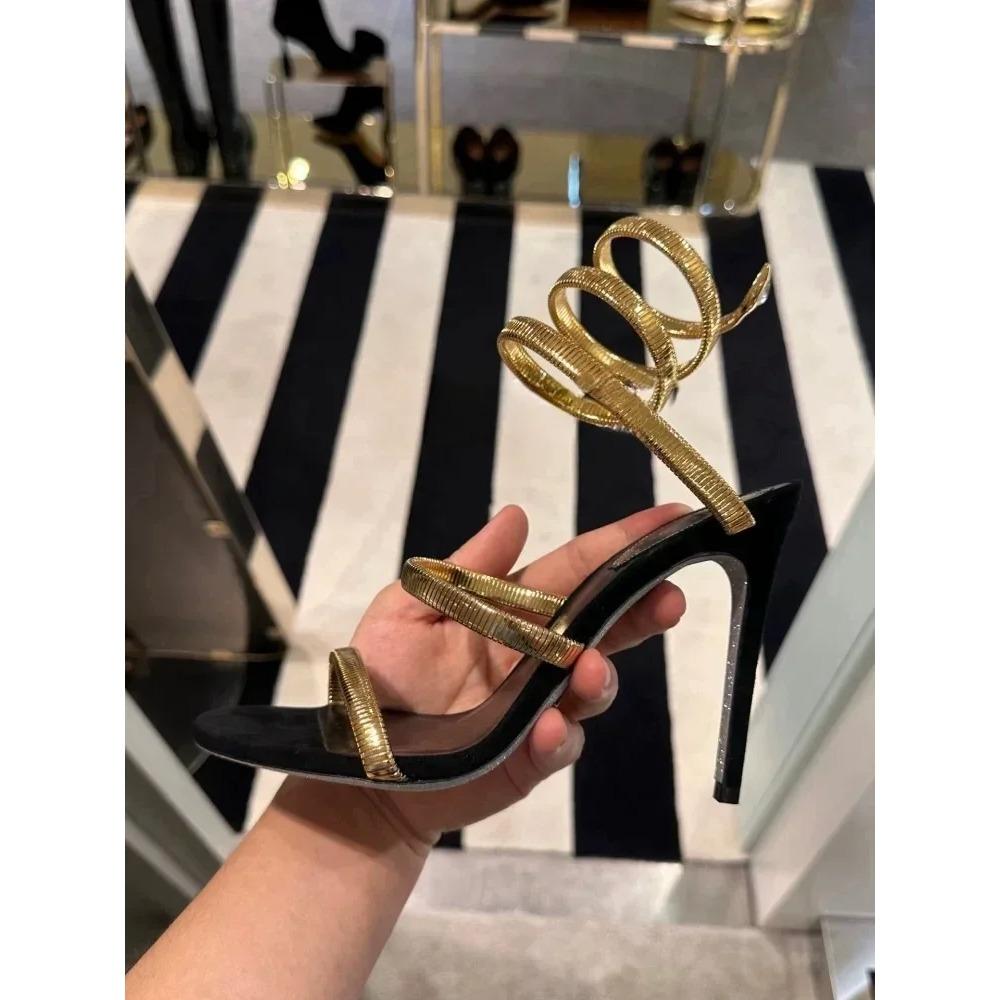 Sandali Gladiatore Sexy con Tacco Alto Donna Fascia Stretta Corda di Serpente Intorno alla Caviglia Scarpe Estive con Tacco a Spillo