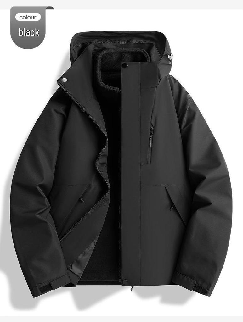 Unisex 2024 Autumn/Winter 3-in-1 Windproof Jacket: Waterproof, Fleece-Lined, Loose Fit, Casual Outerwear.