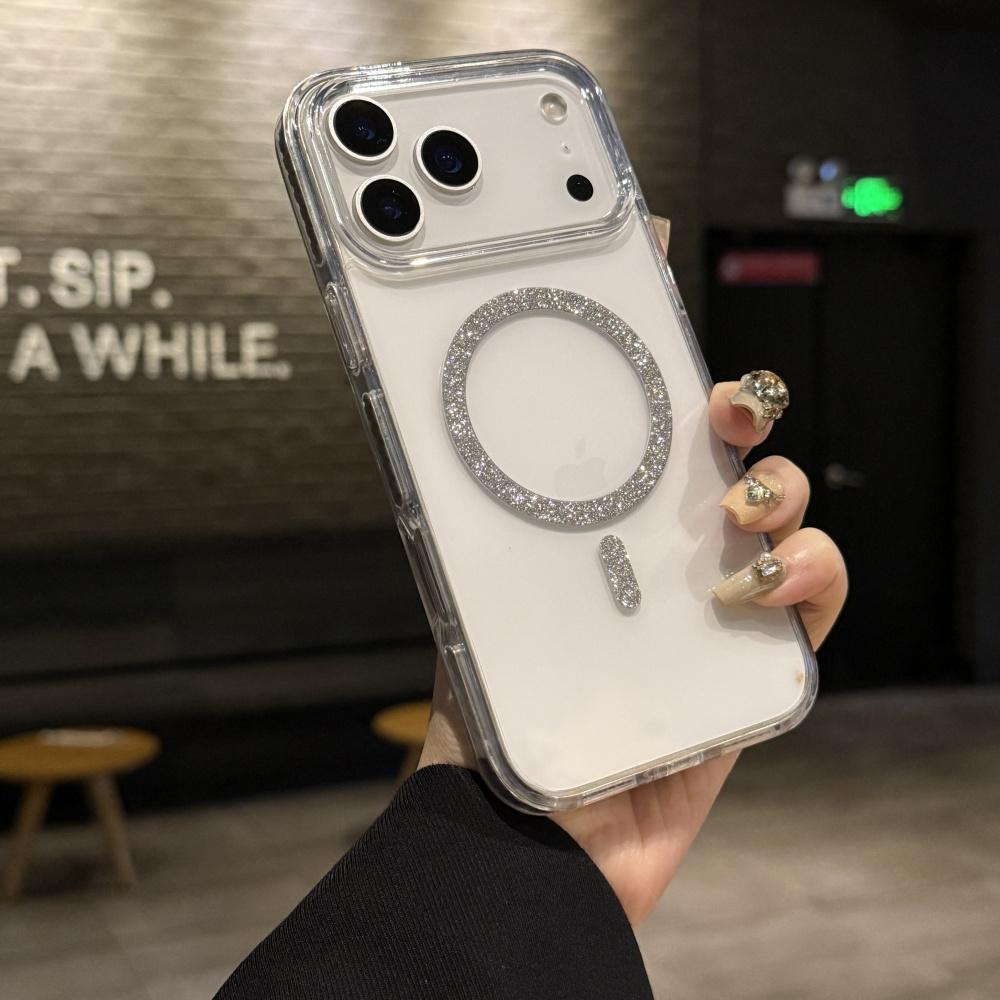 Transparent Glitter Magnetic Armor Case for iPhone 17 Air 16 15 14 Plus 13 12 11 Pro Max For Magsafe Original Shiny Bumper Cover