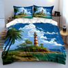 Lighthouse Tropical Beach Scene Bedding Duvet Cover Set  (1*Duvet Cover 2*Pillowcases, Without Duvet Insert)