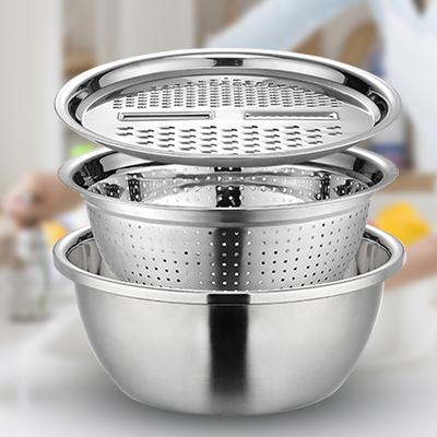 3-in-1 Multifunktions-Reibe Schüssel Sieb Set Gemüseschneider mit Abtropfkorb Gemüseschüssel Set Sieb