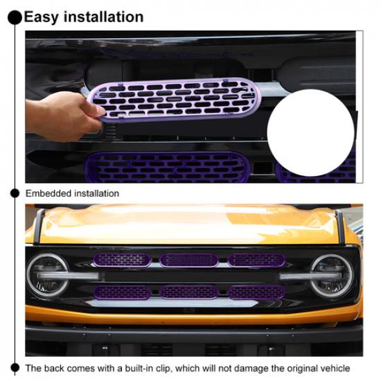 Front Grill Mesh Grille Erts Cover Frame Trims Kit For Ford Bronco 21+ Purple