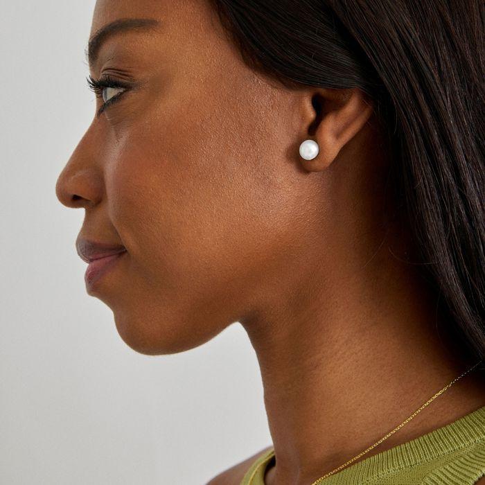 Boucles d'oreilles Luxenter en argent 925 avec perle blanche finie en or jaune 18K Hauteur 10 mm - Essential