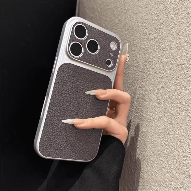 Luxury Litchi Leather Texture Matte Phone Case For iPhone 17 16 15 14 13 Pro Max 17Pro Camera Protection Shockproof Back Cover