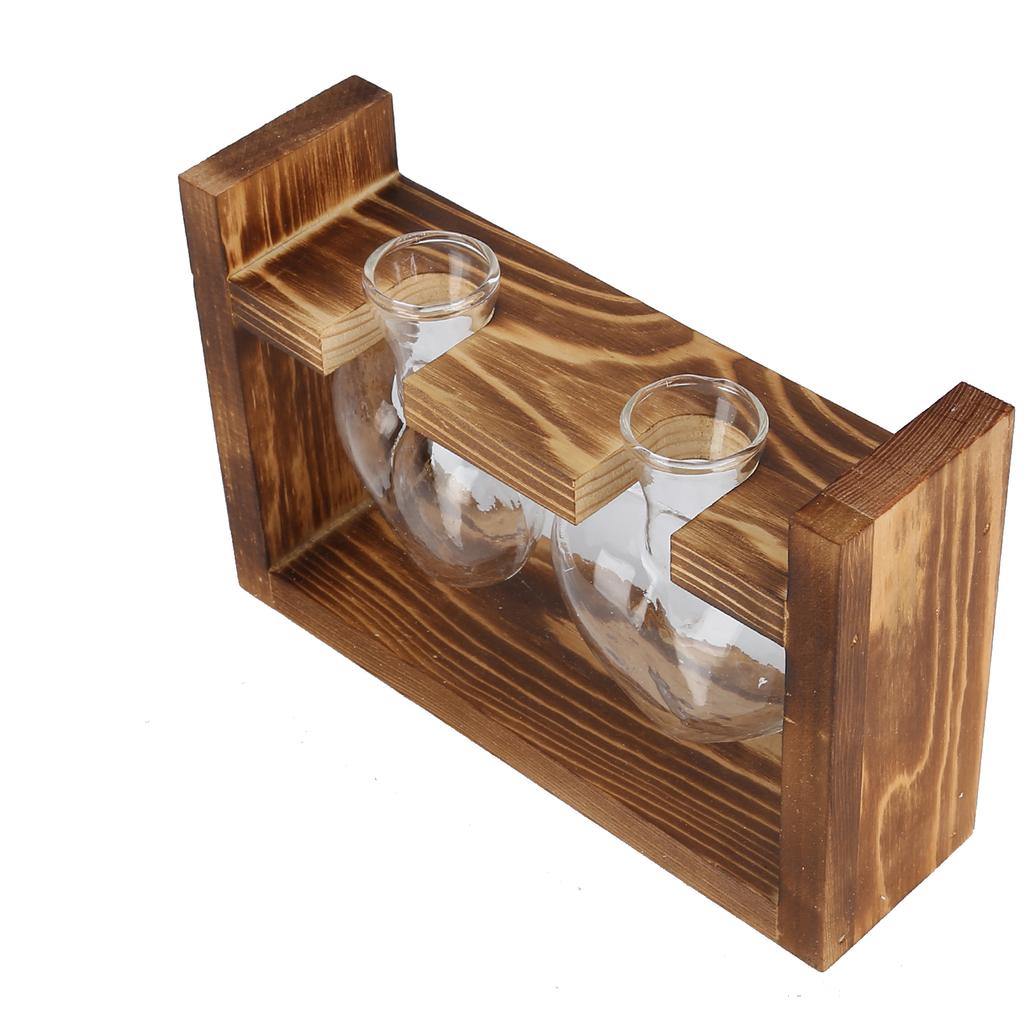 Innovative Flower Pot with Vintage Wooden Frame Transparent Tabletop Vase Home Decoration(2