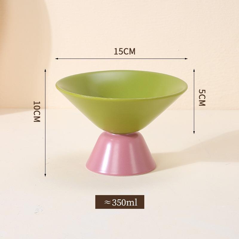 Color-Blocked Ceramic Pet Bowl Elevated Cat Bowl Protects Cervical Vertebrae Pet Supplies