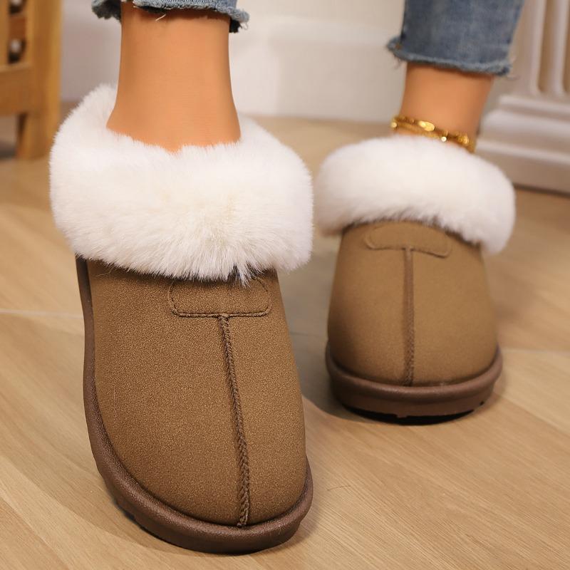 Fashion Flat Snow Boots Winter New Round Toe Deep Mouth Suede Spliced Soft Sole Anti-Slip Wear-Resistant Cotton Boots