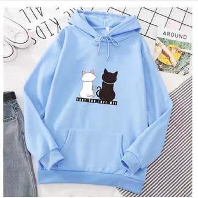 Winter Herbst Samt Warm Frauen Mit Kapuze Lose Katze Druck Casual Sweatshirt