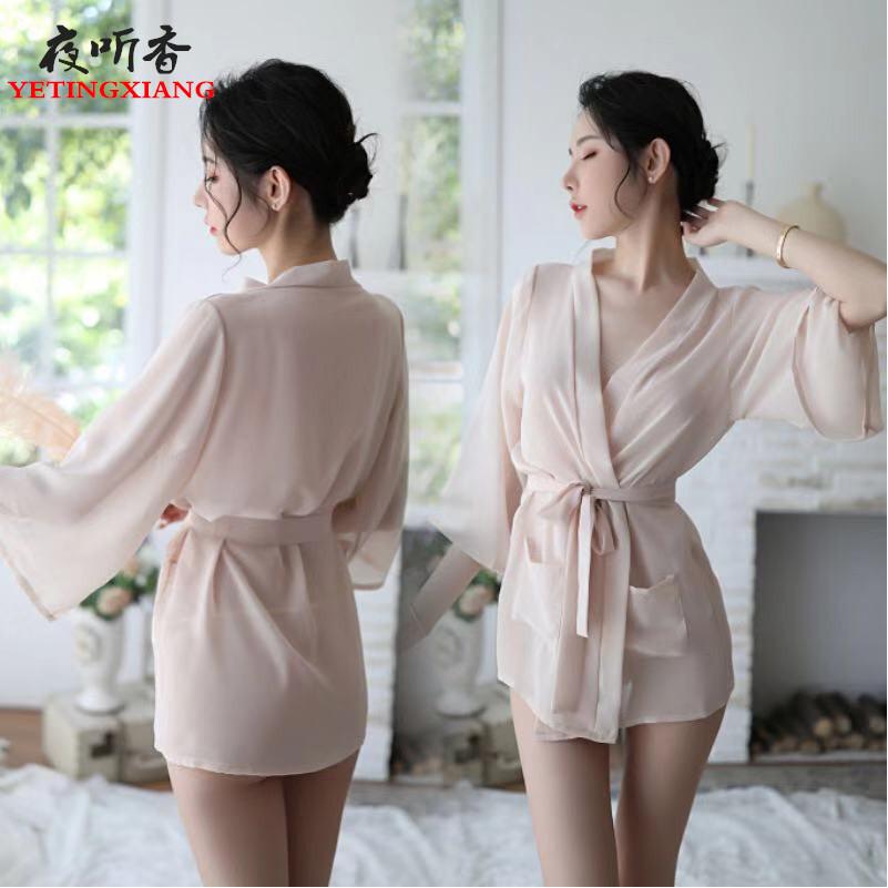 New sex underwear women's sexy transparent temptation chiffon pajamas short bathrobes hip suit