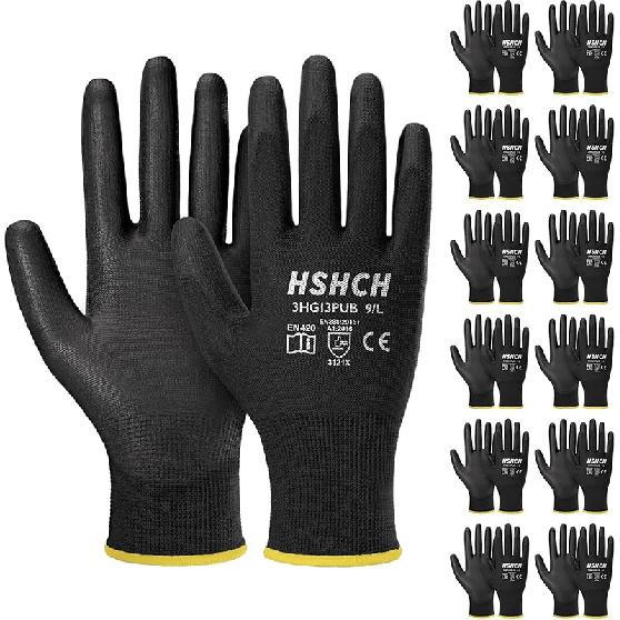 Work Gloves for Men and Women 12 Pairs, PU Coated Safety Gloves with Grip, Ideal for General Duty, Warehouse, Auto, DIY Small