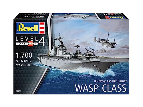 Revell 1/700 Scale US Navy Wasp-class Amphibious Assault Ship Plastic Model Kit 05178, Molded In Color