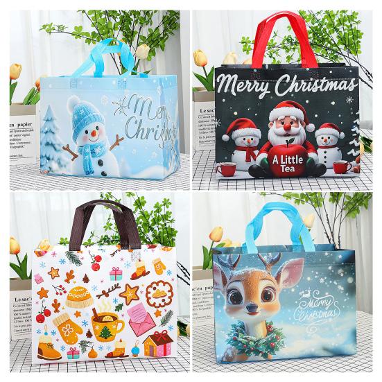 Christmas Gift Bags Large Reusable Tote Bag with Handles Non-Woven Christmas Grocery Shopping Bag for Holiday Xmas Party Supplies