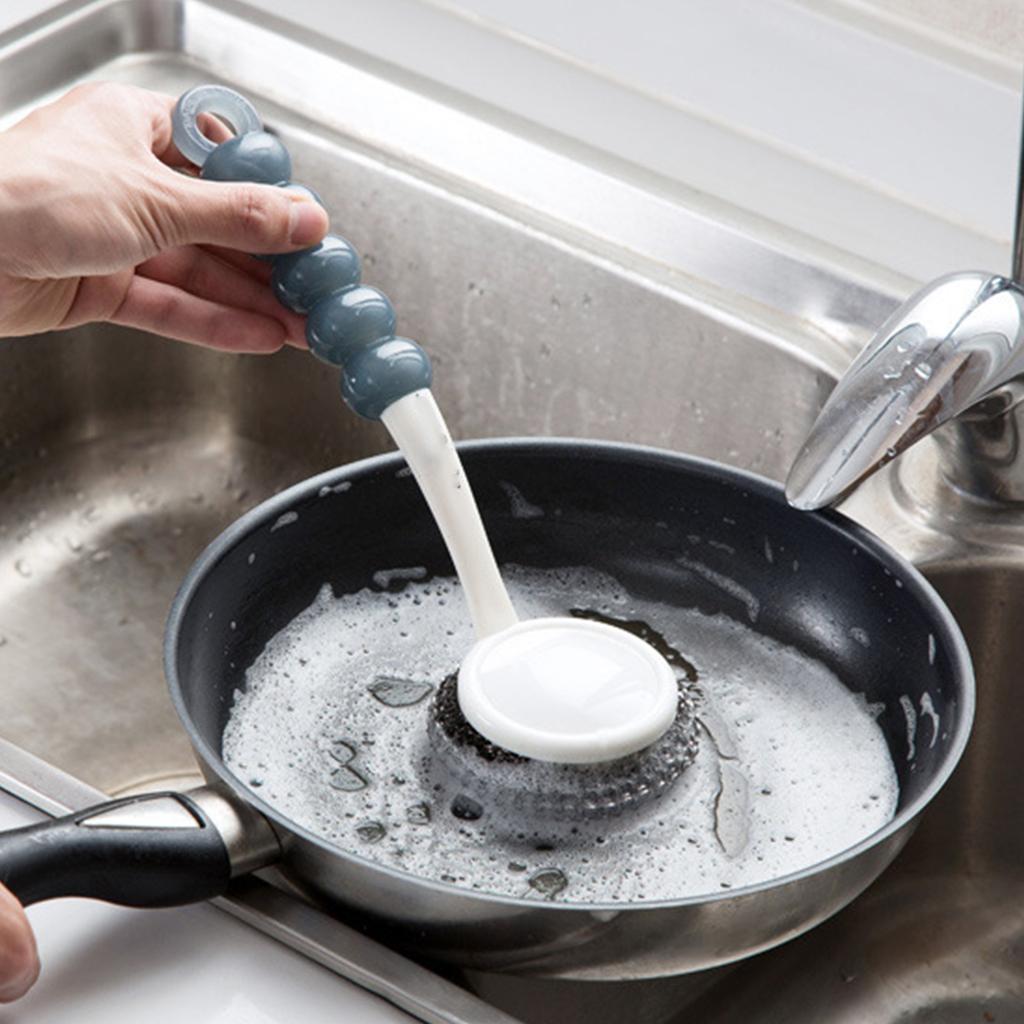 2 Stück Edelstahl Scheuerschwamm zum Reinigen von Geschirr, Küchen, Töpfen, Pfannen und Spülbecken Stahlwolle Scheuerschwamm Bürste mit Griff
