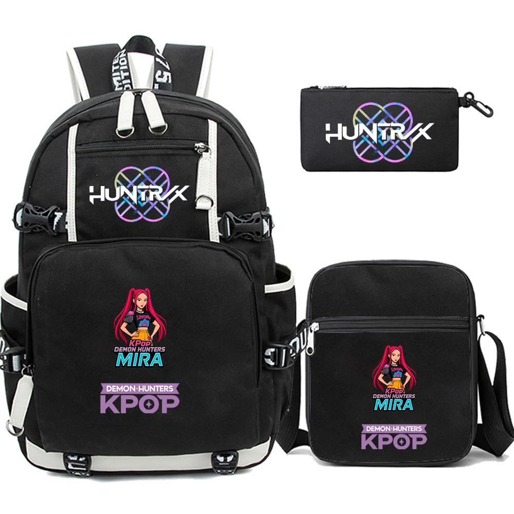 3 Stück/Set Neuer Cartoon Kpop Bedruckter Rucksack mit Federmäppchen Umhängetasche für Teenager Mädchen Junge Schultasche Große Kapazität Wasserdicht Reisetasche Kindergeschenk