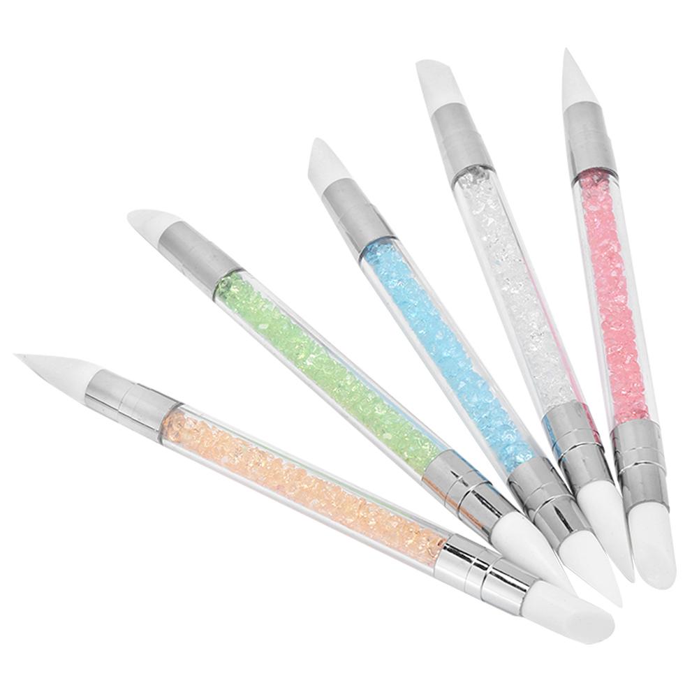 5Pcs Nail Brush Silicone Pen Hollow Carving Embossing Pen Nail Art Accessories Soft