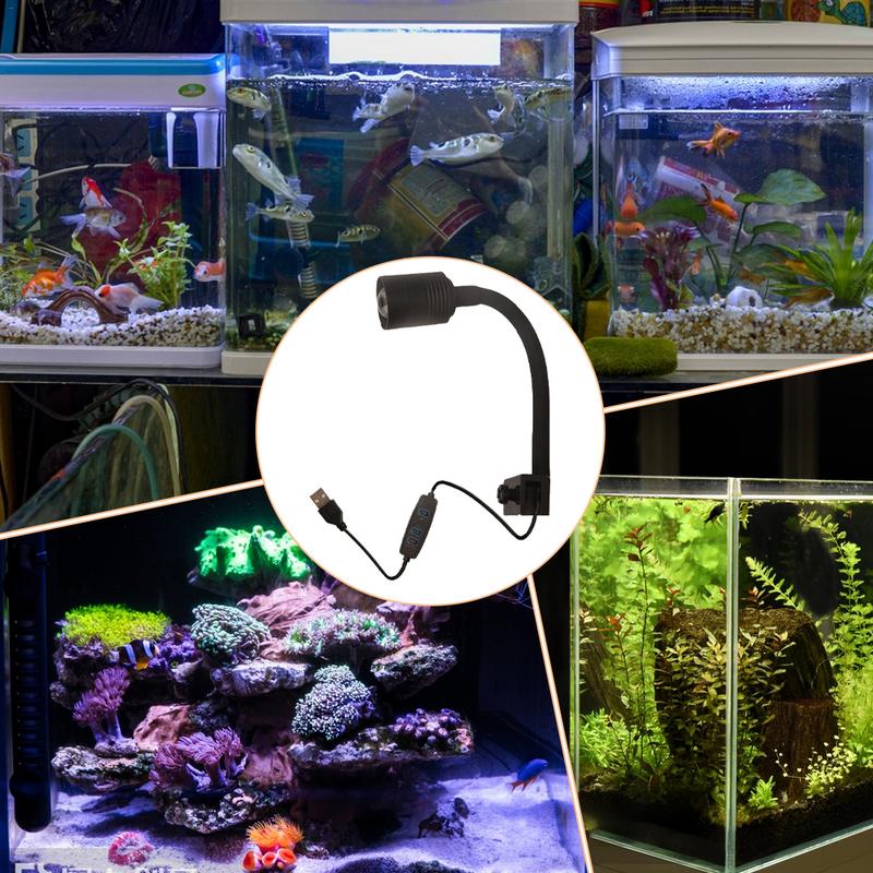 Aquarium Klemmleuchte Drehbar Kleine USB-Leuchte Klemme für Aquarium Offenes Terrarium Weiches Licht mit flexiblem Winkel für Hotel Wohnen