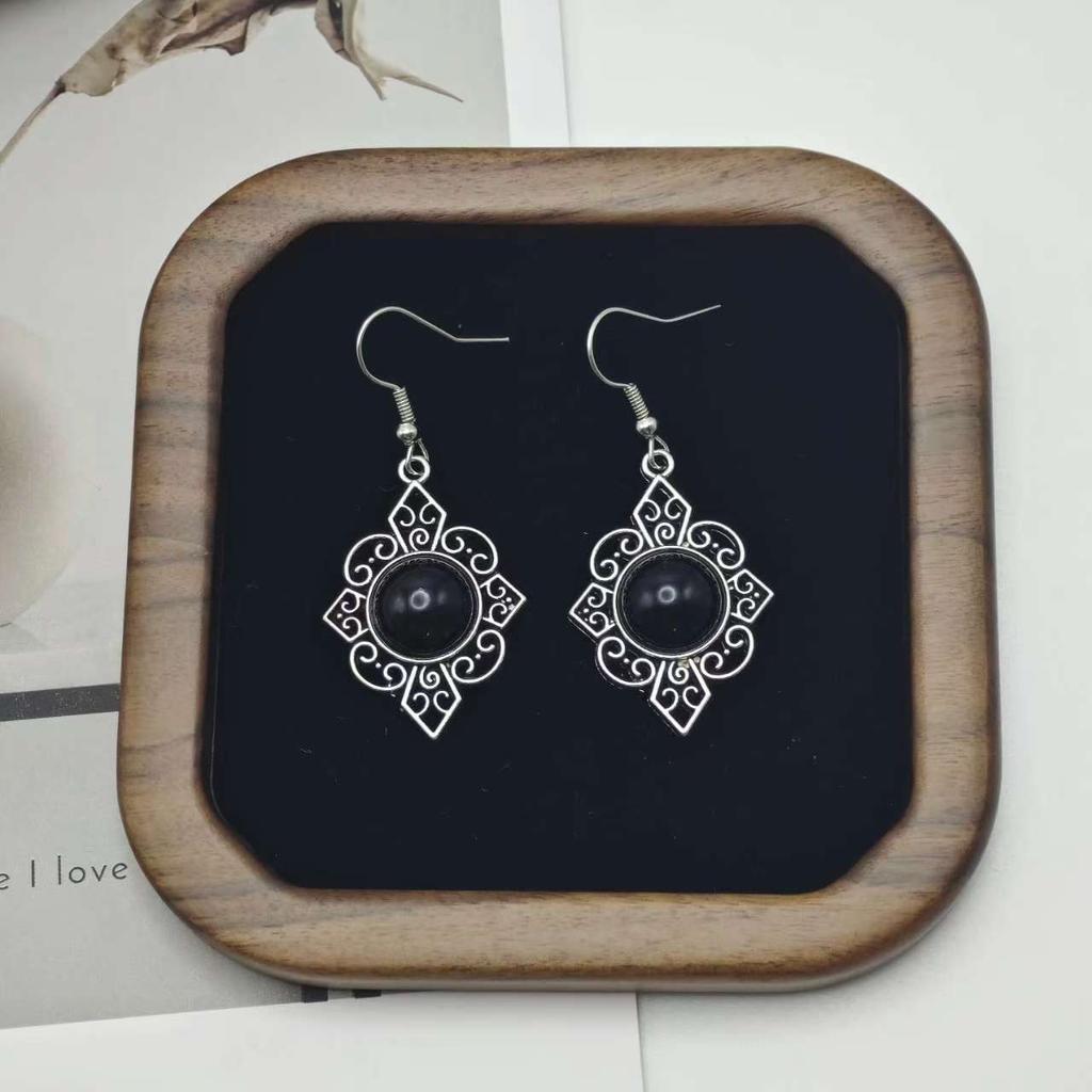 European and American Turquoise Earrings, New Bohemian Fringed Earrings, Geometric Alloy, Retro Temperament Exaggerated Ear Jewelry