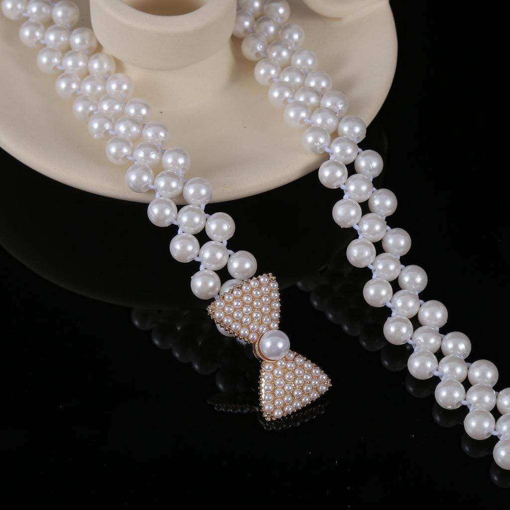 "Korean Style Rhinestone Pearl Waist Chain for Women – Fashionable, Sweet, Elastic Belt"