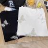 Women's Summer 2025 Butterfly Rhinestone Knitted Top - Ice Silk Short Sleeve, Versatile Round Neck T-Shirt