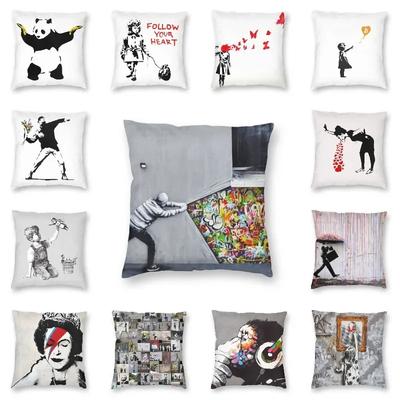 Banksy Scoprendo Graffiti Copricuscino Decorazione Casa Cuscino Divano Street Art Copricuscino Cuscino da Lancio per Auto Cushoin Decorativo