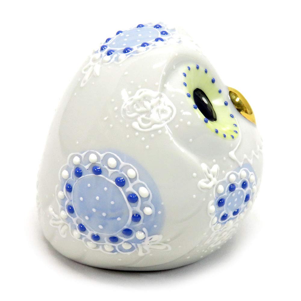 Good luck ornament, Kutani ware ball owl, Mori (blue), ceramic, present, gift, 60th birthday celebration