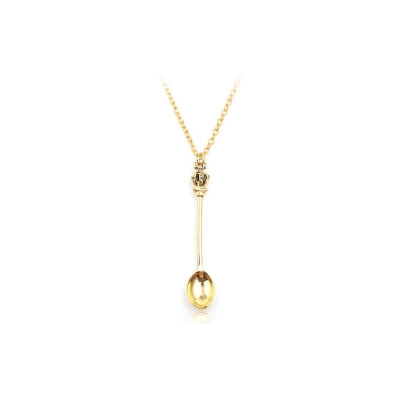 Alice In Wonderland Crown Mini Tea Spoon Necklace With Alloy Pendant For Women And Men