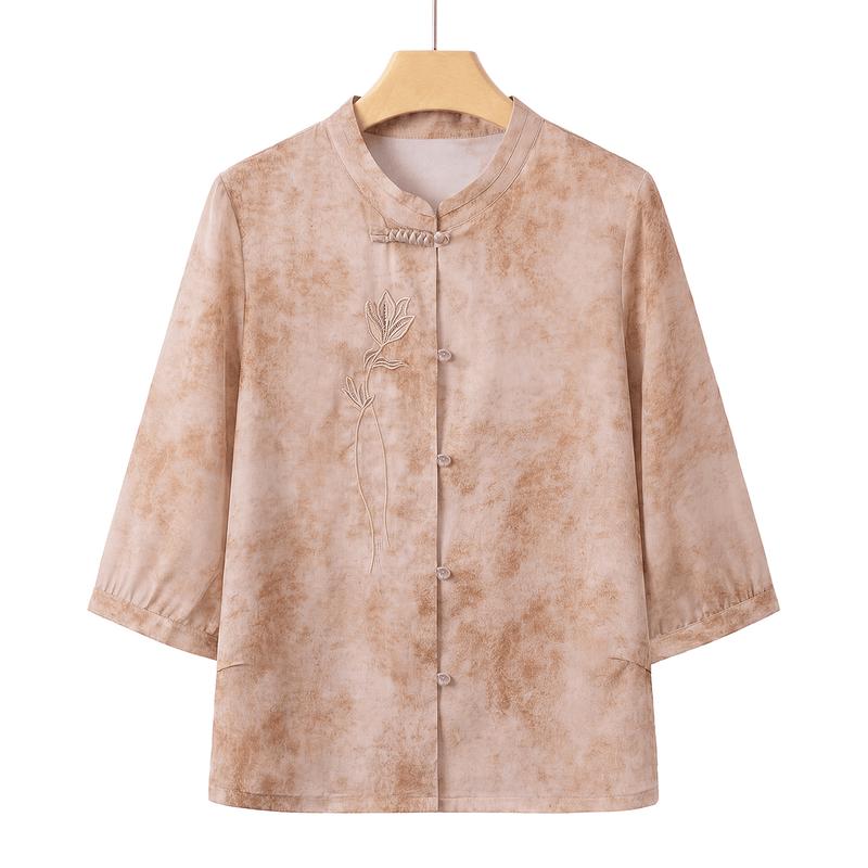 Yu Zhaolin New Chinese Style Embroidered Summer Shirt for Elderly Women