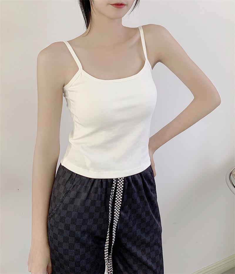 Women's Tank Top with Chest Cushion Beautiful Back Vest Chest Wrapped Solid Color Short Top