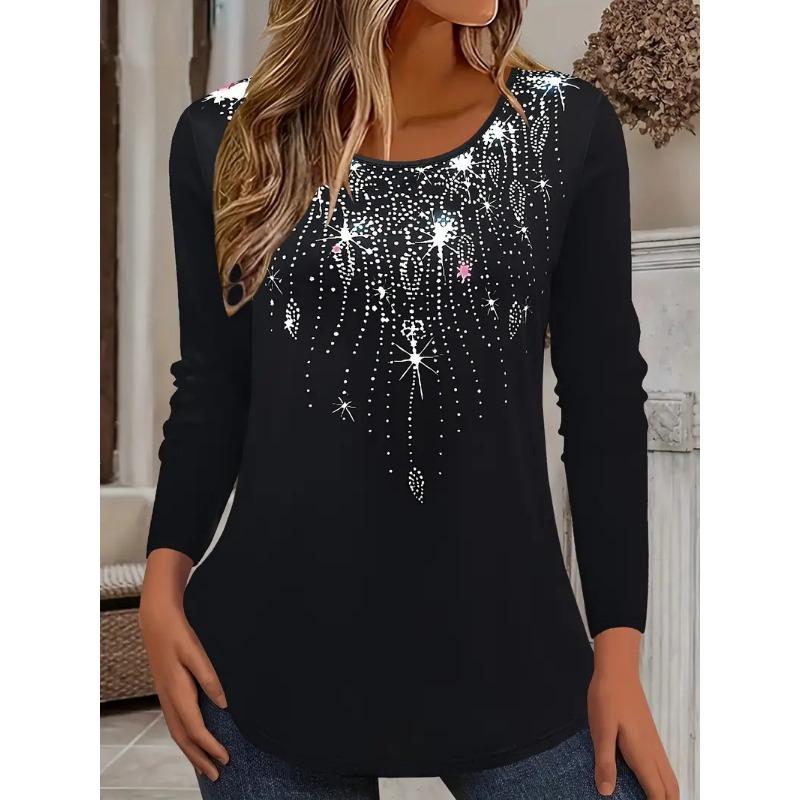 Fashionable Loose Casual Versatile Top Colorful Long Sleeved Round Neck Women's T-shirts